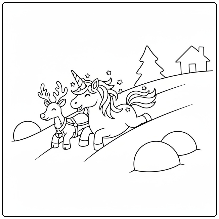 Christmas Unicorn and Reindeer for the Holidays 1 coloring page