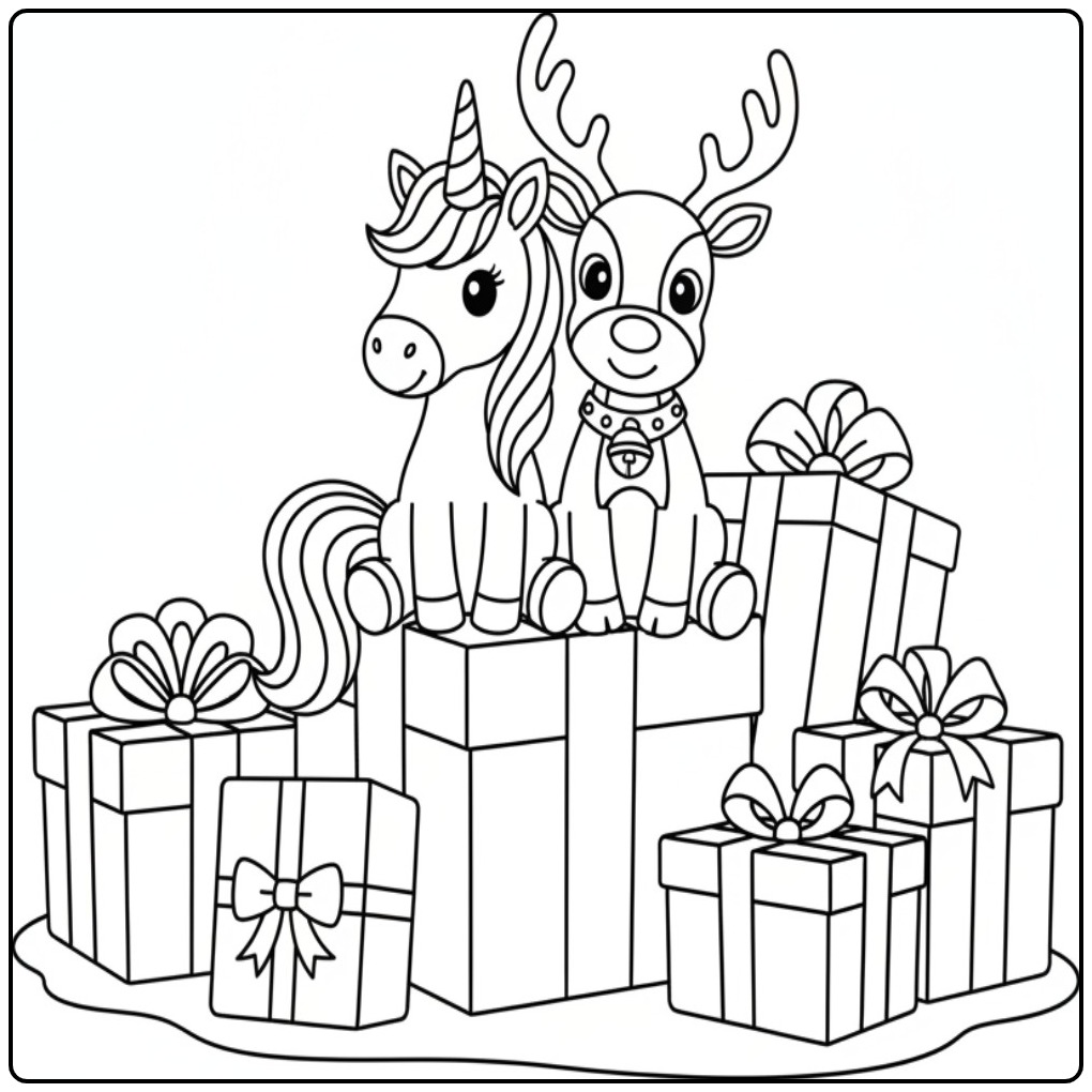 Christmas Unicorn and Reindeer for the Holidays 2 coloring page