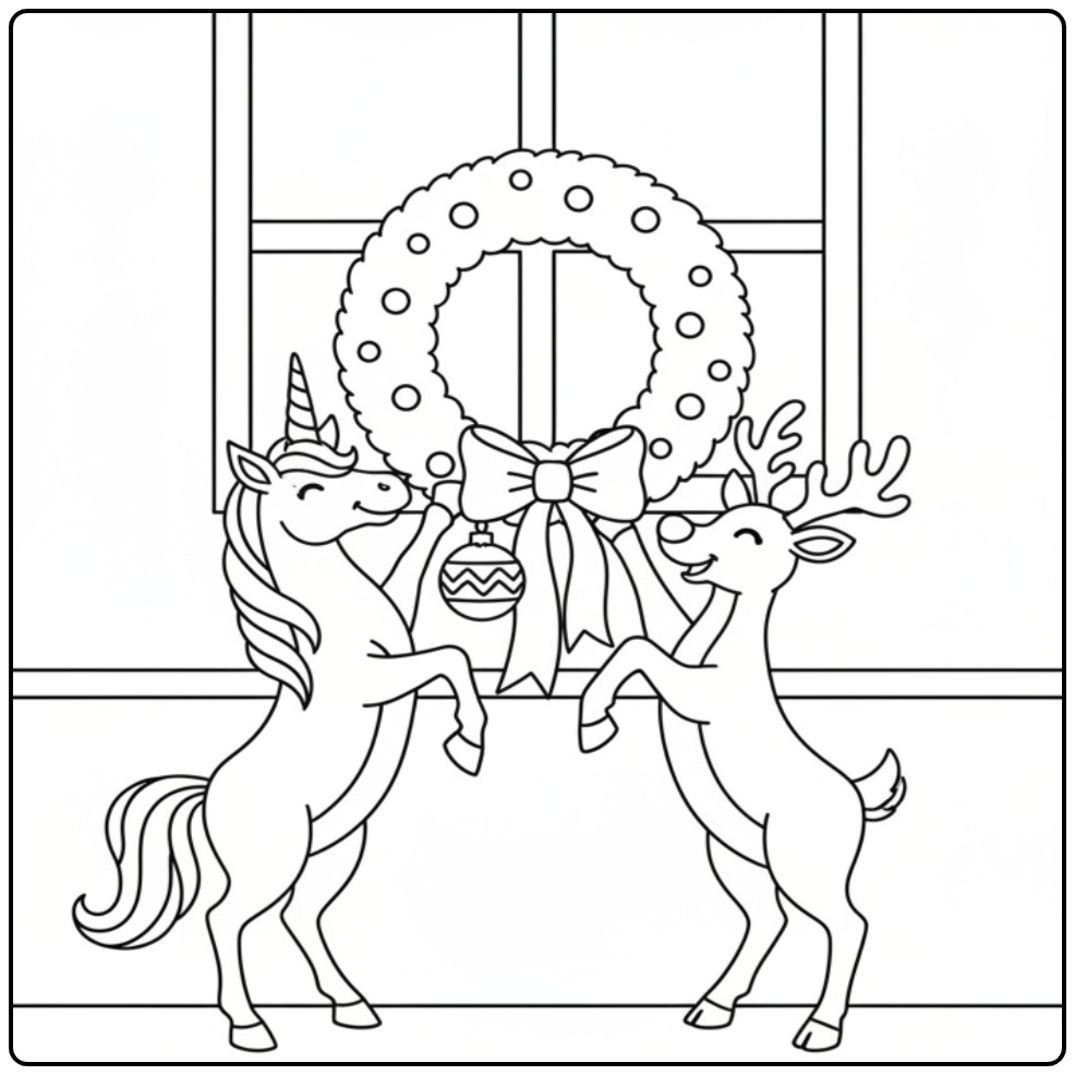 Christmas Unicorn and Reindeer for the Holidays 3 coloring page