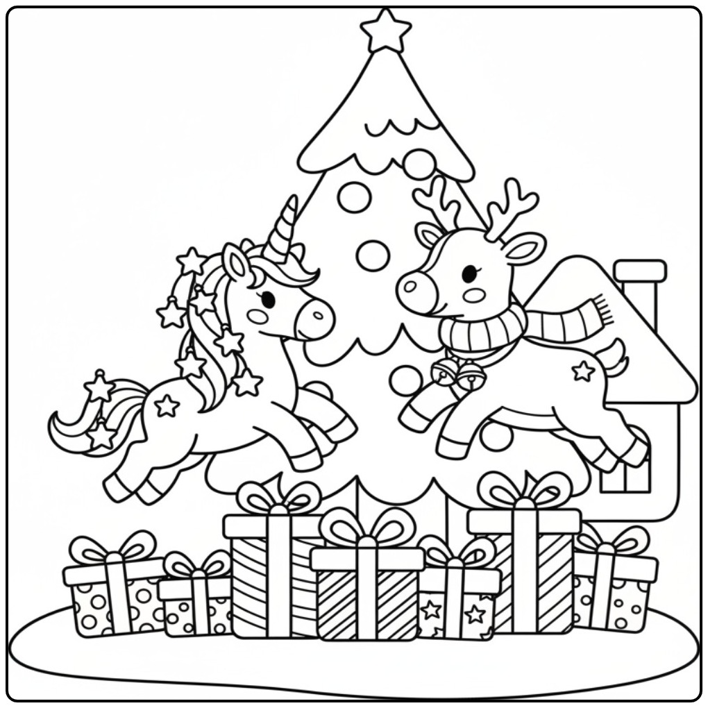 Christmas Unicorn and Reindeer for the Holidays 4 coloring page