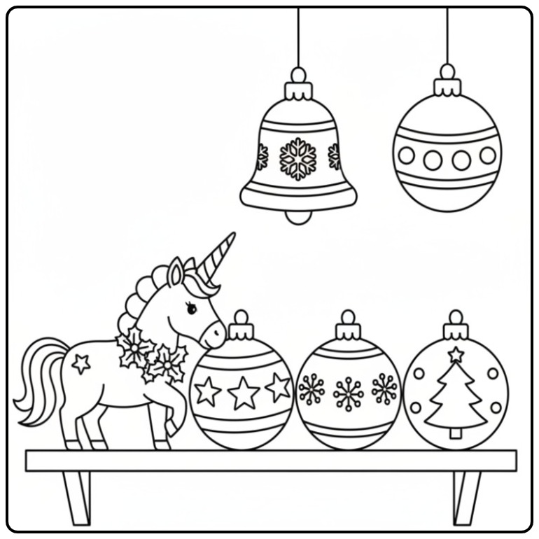 Christmas Unicorn Ornaments and Decorations Hier coloring page