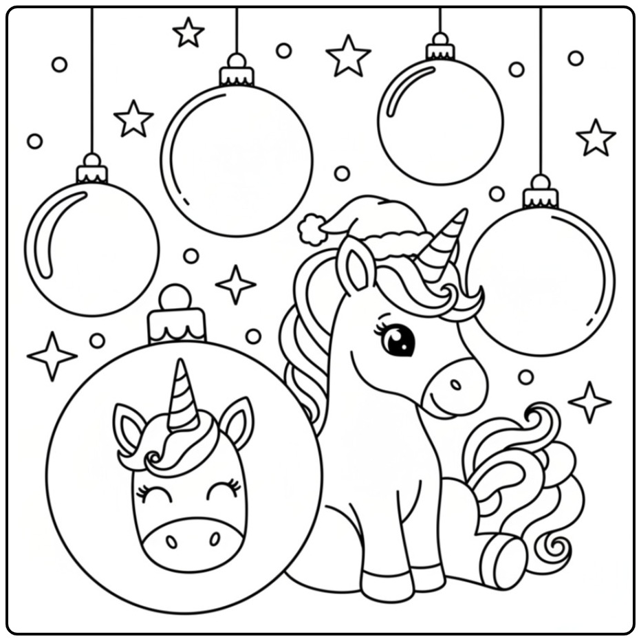 Christmas Unicorn Ornaments and Decorations Now Color coloring page