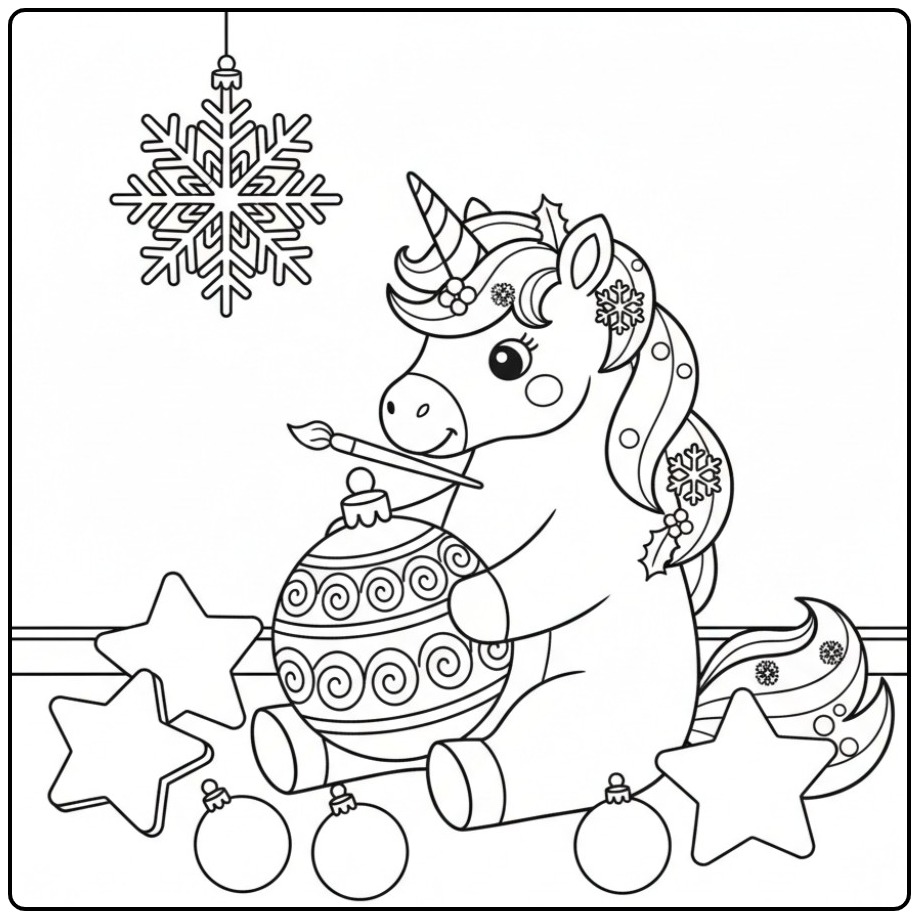 Christmas Unicorn Ornaments Decorations Print coloring page