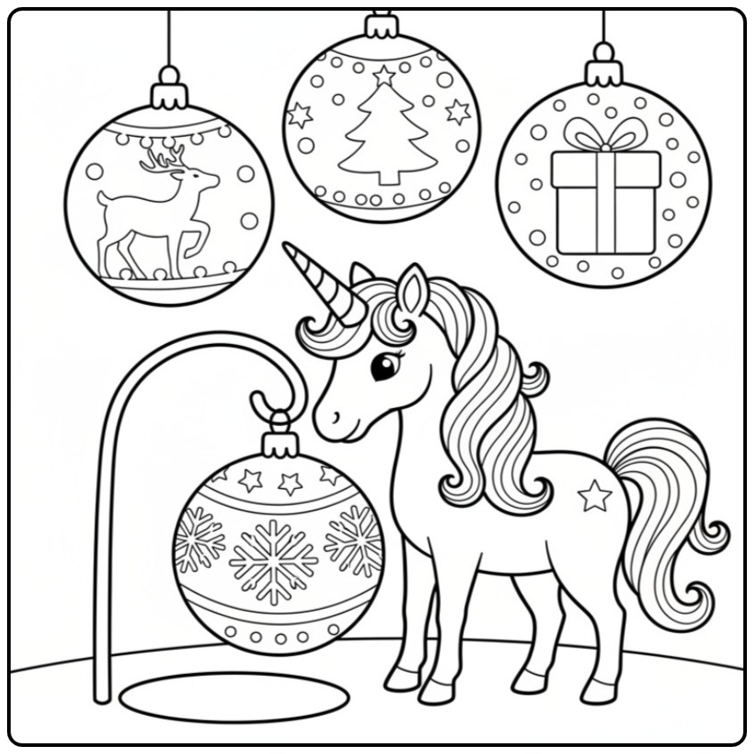 Christmas Unicorn Ornaments and Decorations for Iedereen coloring page