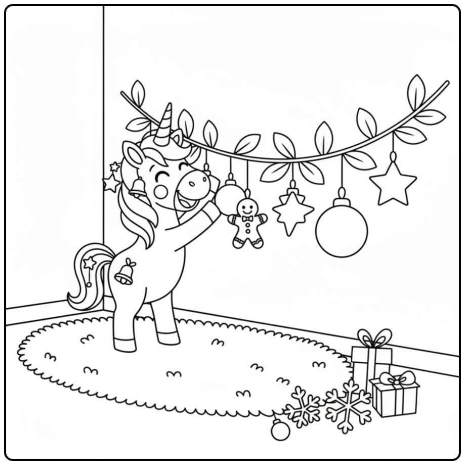 Christmas Unicorn Ornaments and Decorations for Children 1 coloring page