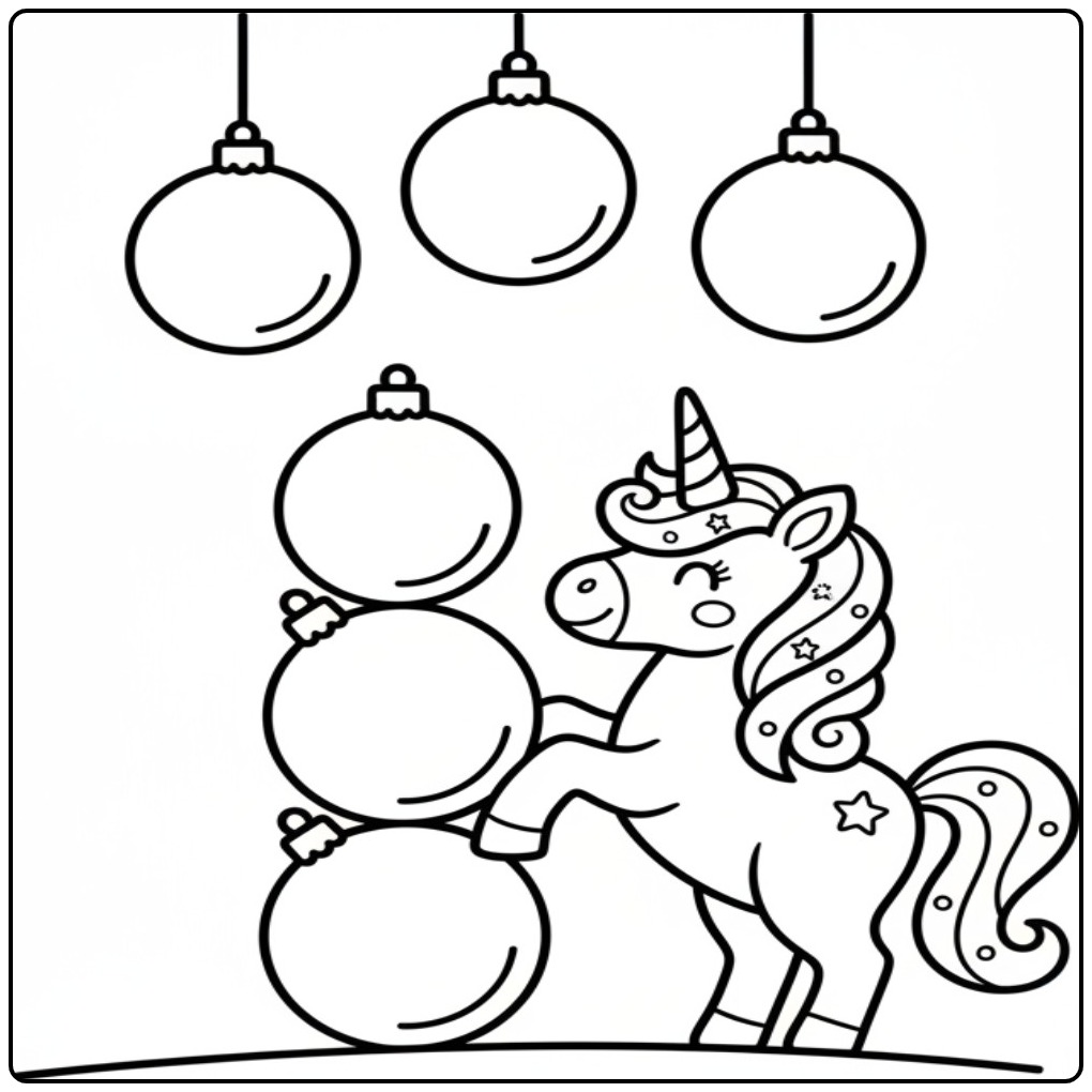 Christmas Unicorn Ornaments and Decorations for Children coloring page