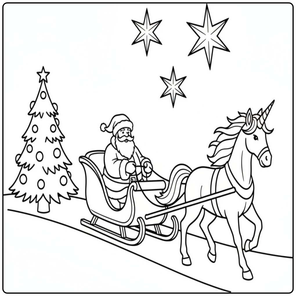 Santa and Christmas Unicorn coloring page