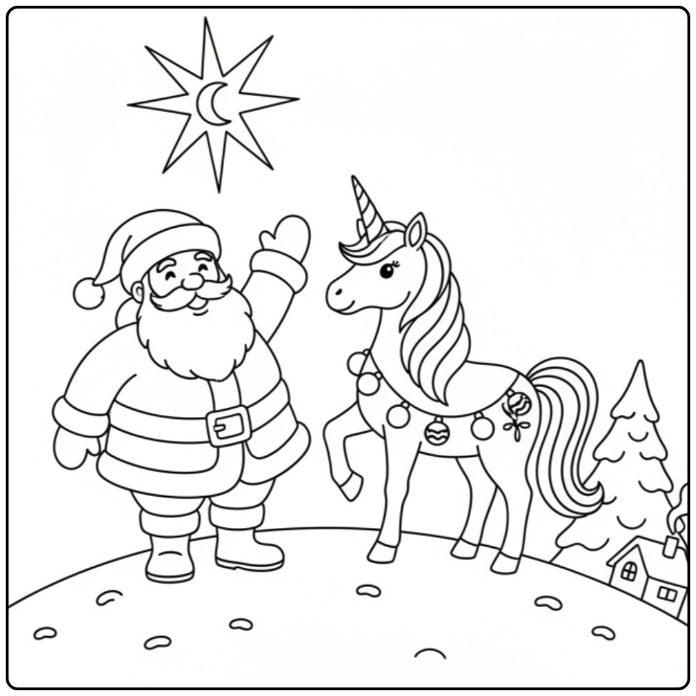 Santa and Christmas Unicorn Fun Beleven coloring page