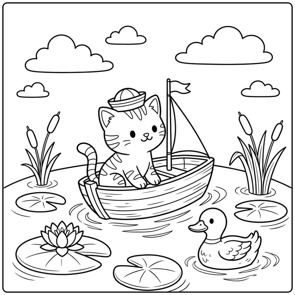 Easy Kitten Looking from a Small Airplane Window coloring page