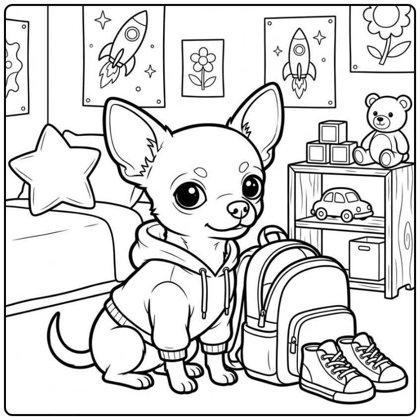 Ready for Adventure Fun Chihuahua coloring page