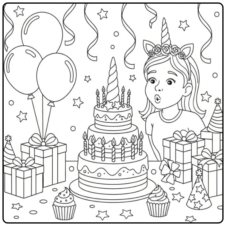 Color Dit Magical Party with a Unicorn Horn coloring page
