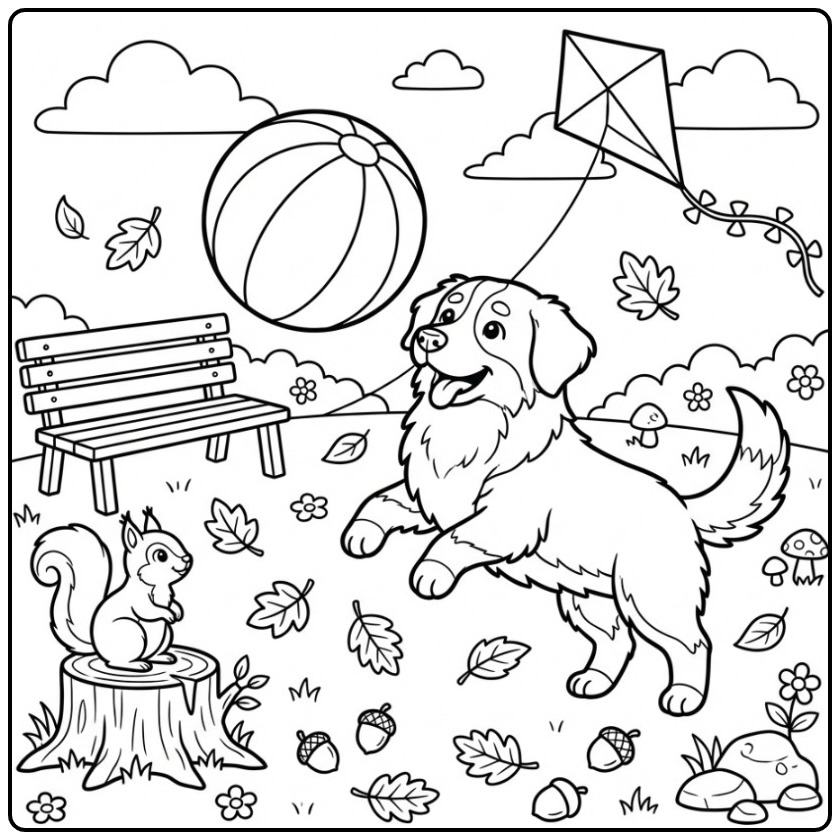 Bernese Mountain Dog a Fun Day in the Park coloring page