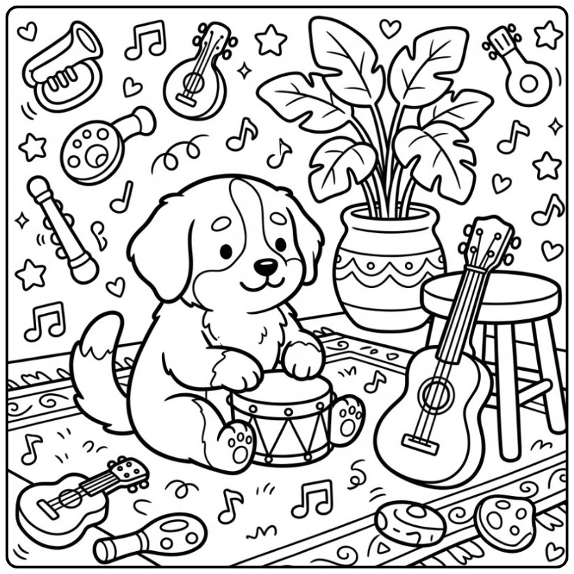 Bernese Mountain Dog Building Cheerful Music coloring page