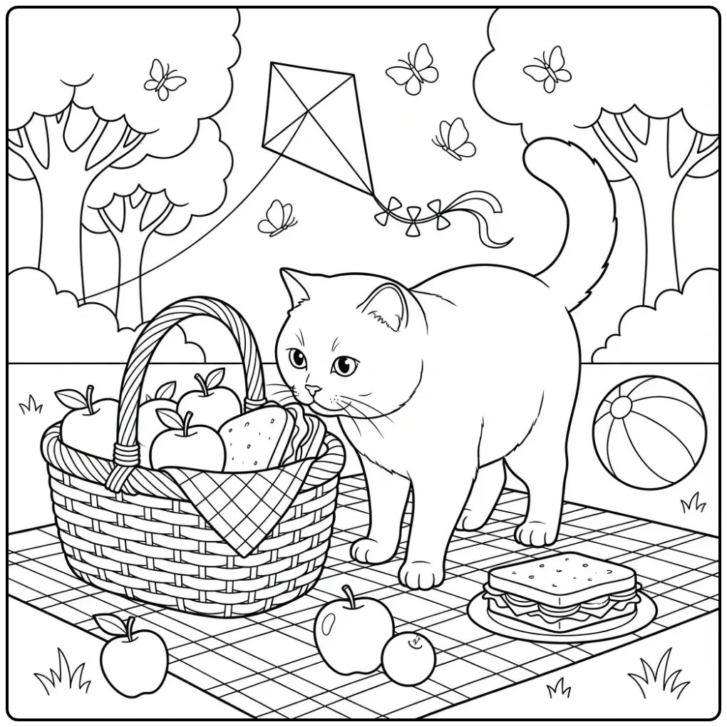 British Shorthair coloring page in the park