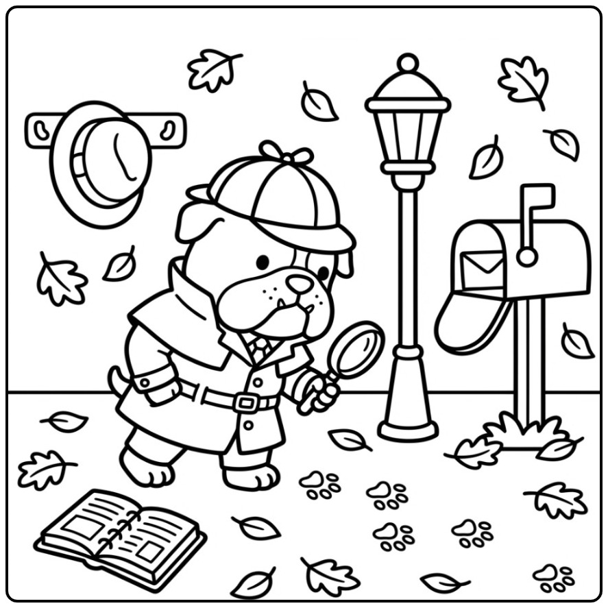 Bulldog Detective Following Clues coloring page
