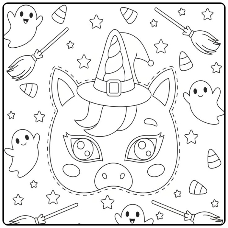 Unicorn Halloween Mask a Magical Knutselpret coloring page