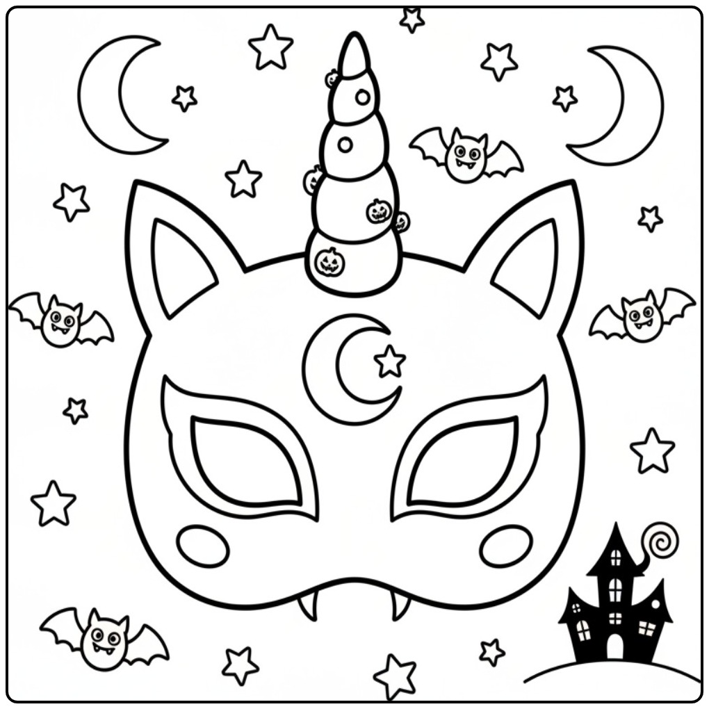 Unicorn Halloween Mask Ideaal for Creative Kids coloring page