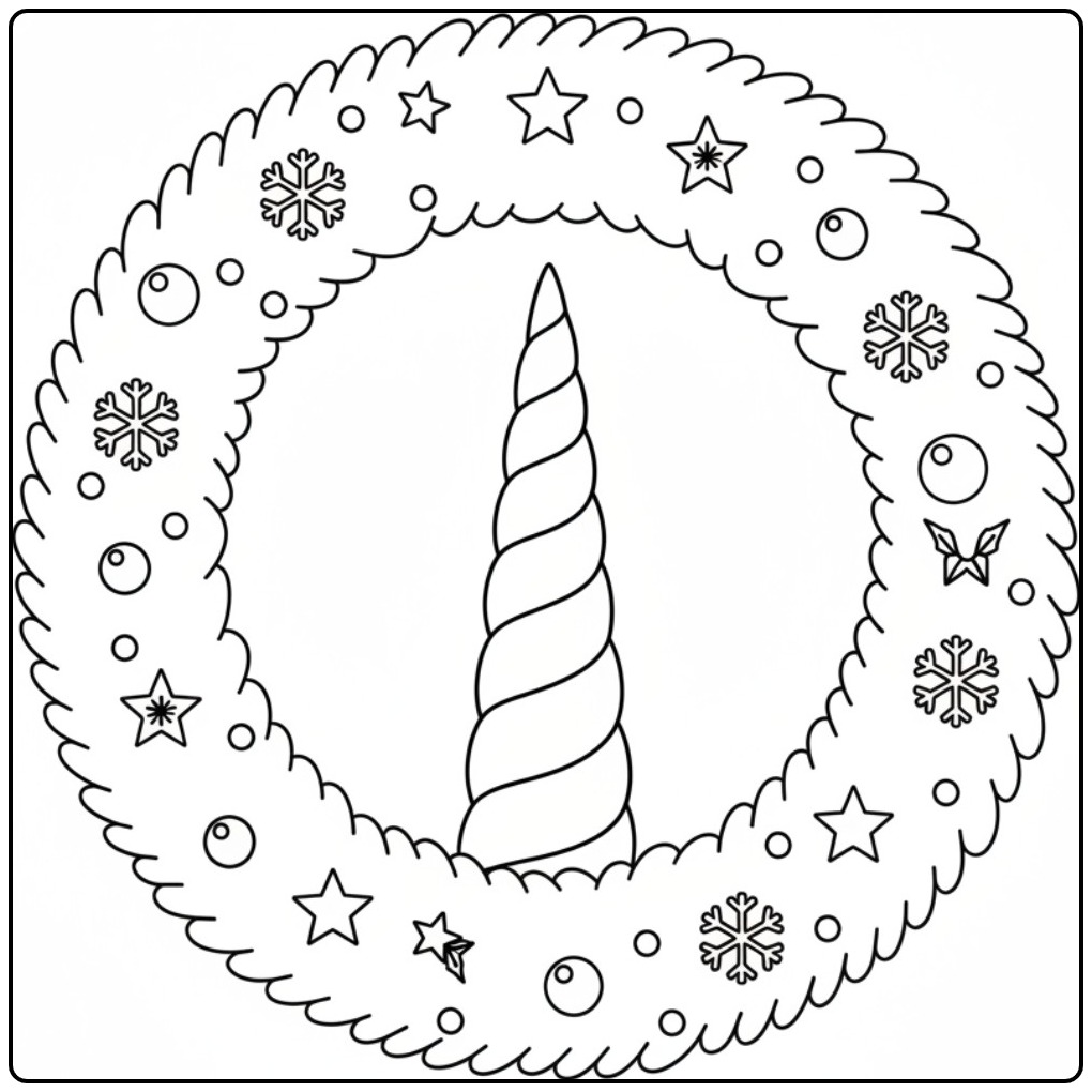 Unicorn Horn Christmas with Stars and Snowflakes coloring page