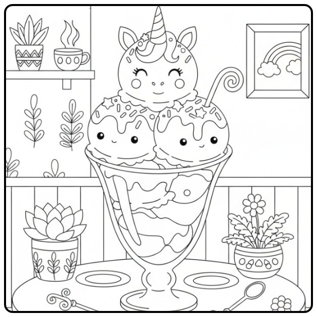 Unicorn Sundae in Glass Cup a Sweet Droom coloring page