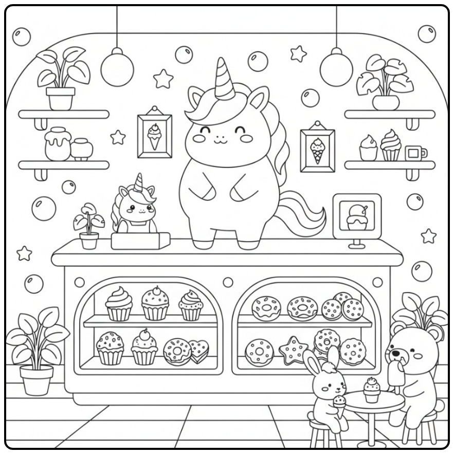 Unicorn Ice Cream Parlor the Zoetste Place Full of Lekkers coloring page