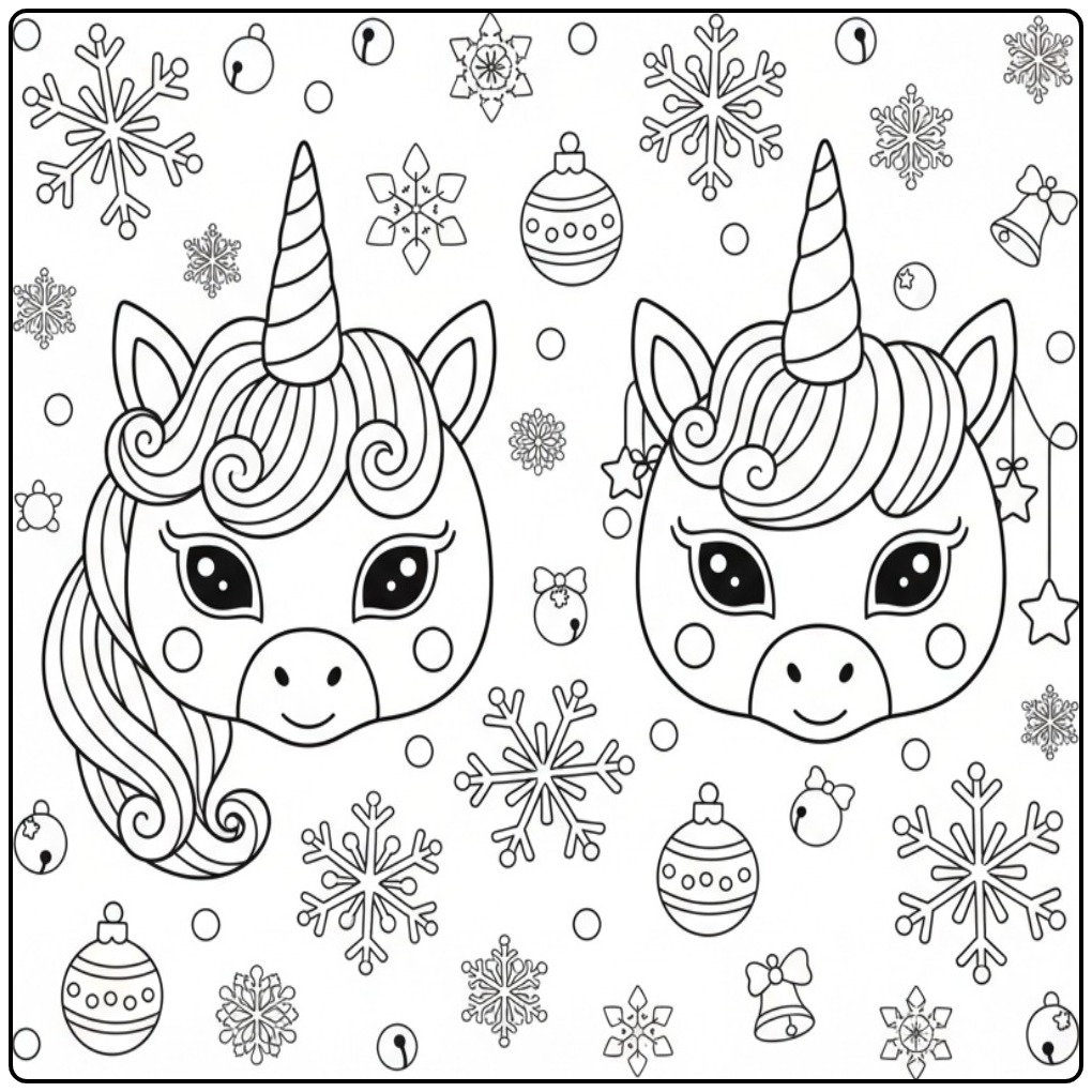 Unicorn Christmas Mask Cheerful Unicorns Wintry Magic coloring page