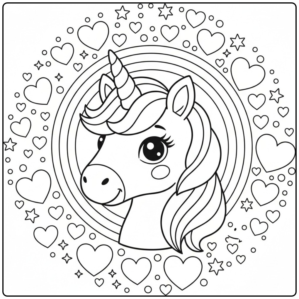 Unicorn with Hearts and Rainbow a Droom for Children coloring page