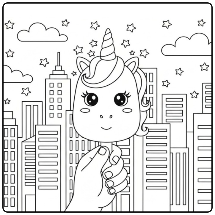 Unicorn with Popsicle Magical in the City Color coloring page
