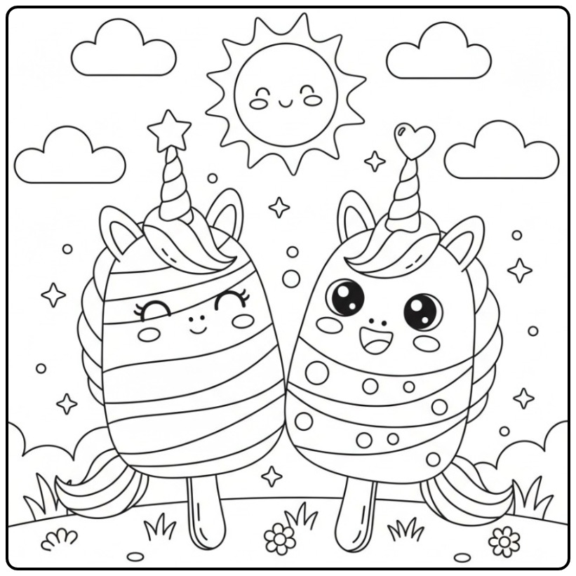 Popsicle Summery Coloring Fun with Magical Unicorn Ice Creams coloring page