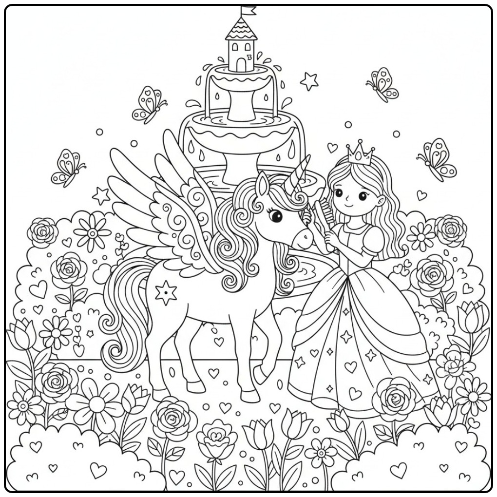 Unicorn with Wings and Princess the Her Kamt coloring page