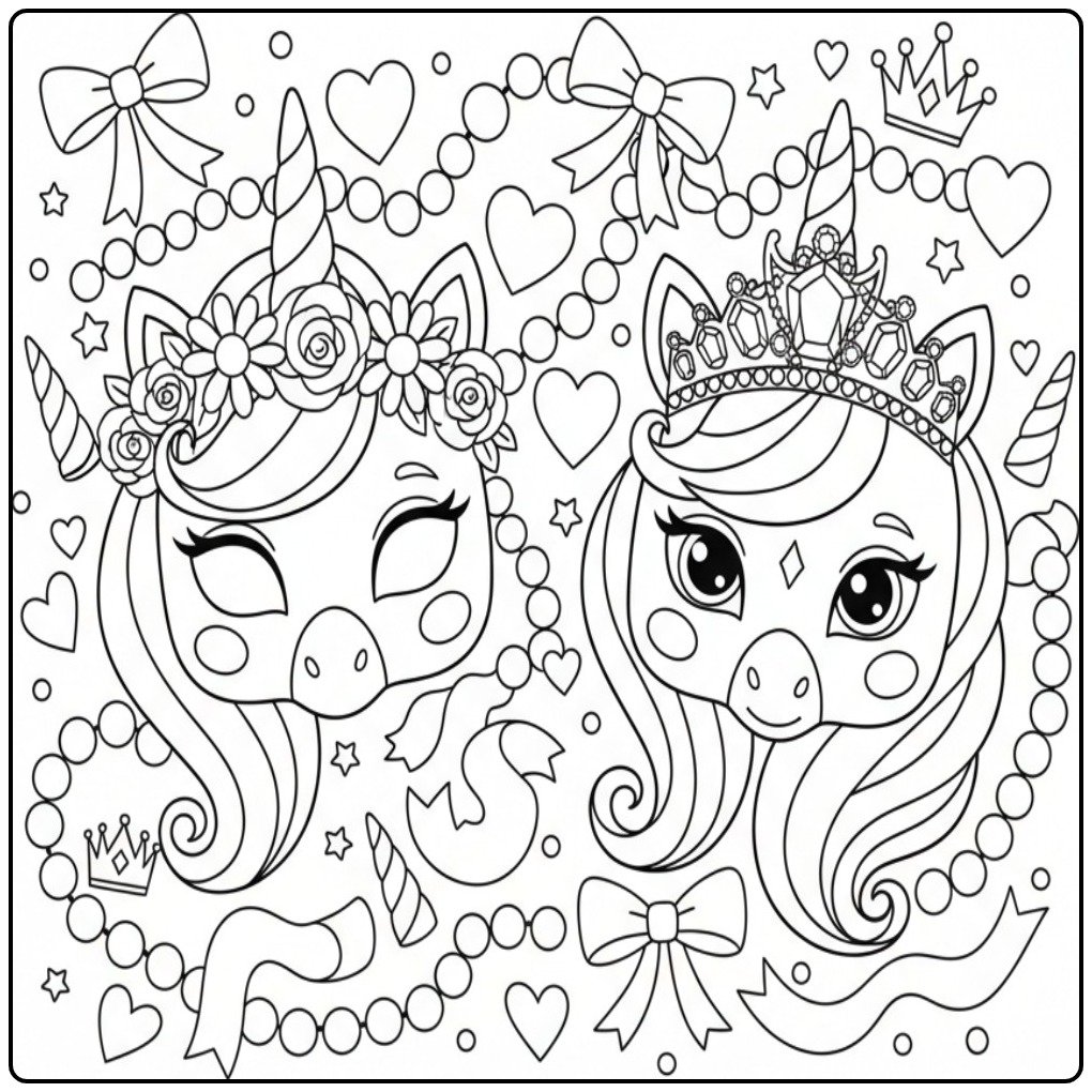 Unicorn Prinsessen Mask Full of Magic and Glitter coloring page