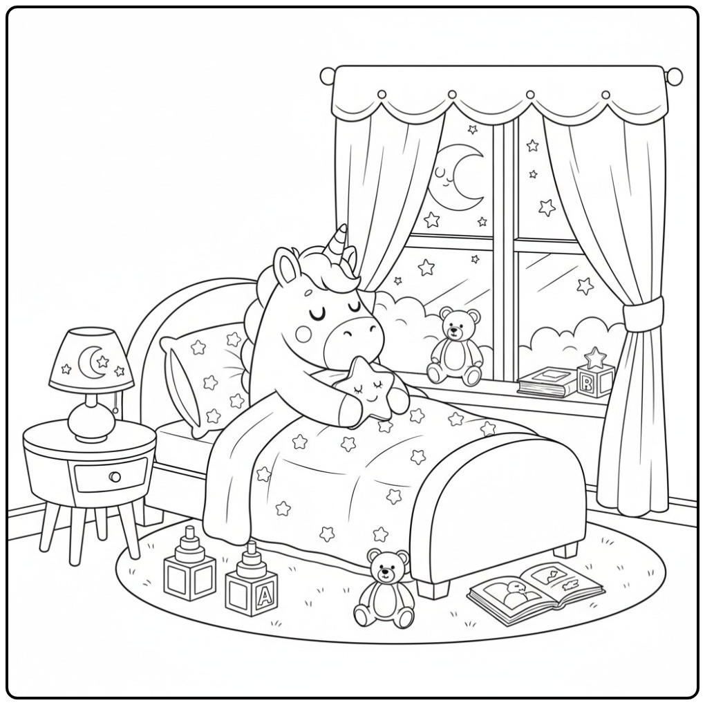 Unicorn Cute Bedtime for the Magical Pony coloring page