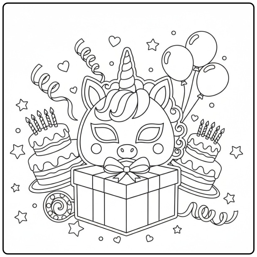Unicorn Verjaardags Mask for a Magical Party coloring page