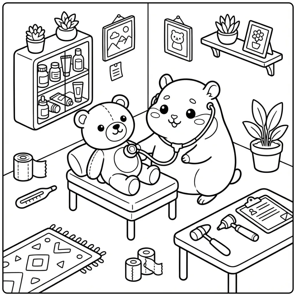Hamster coloring page doctor with a stethoscope
