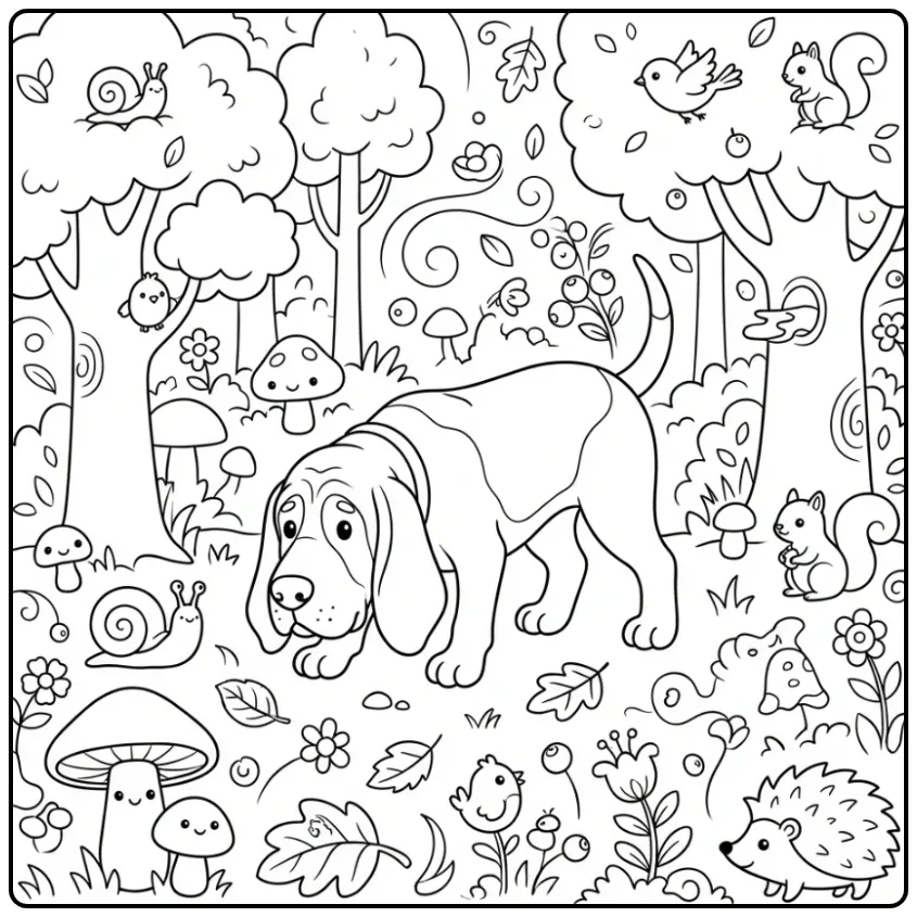 Bloodhound Exploring the Forest coloring page