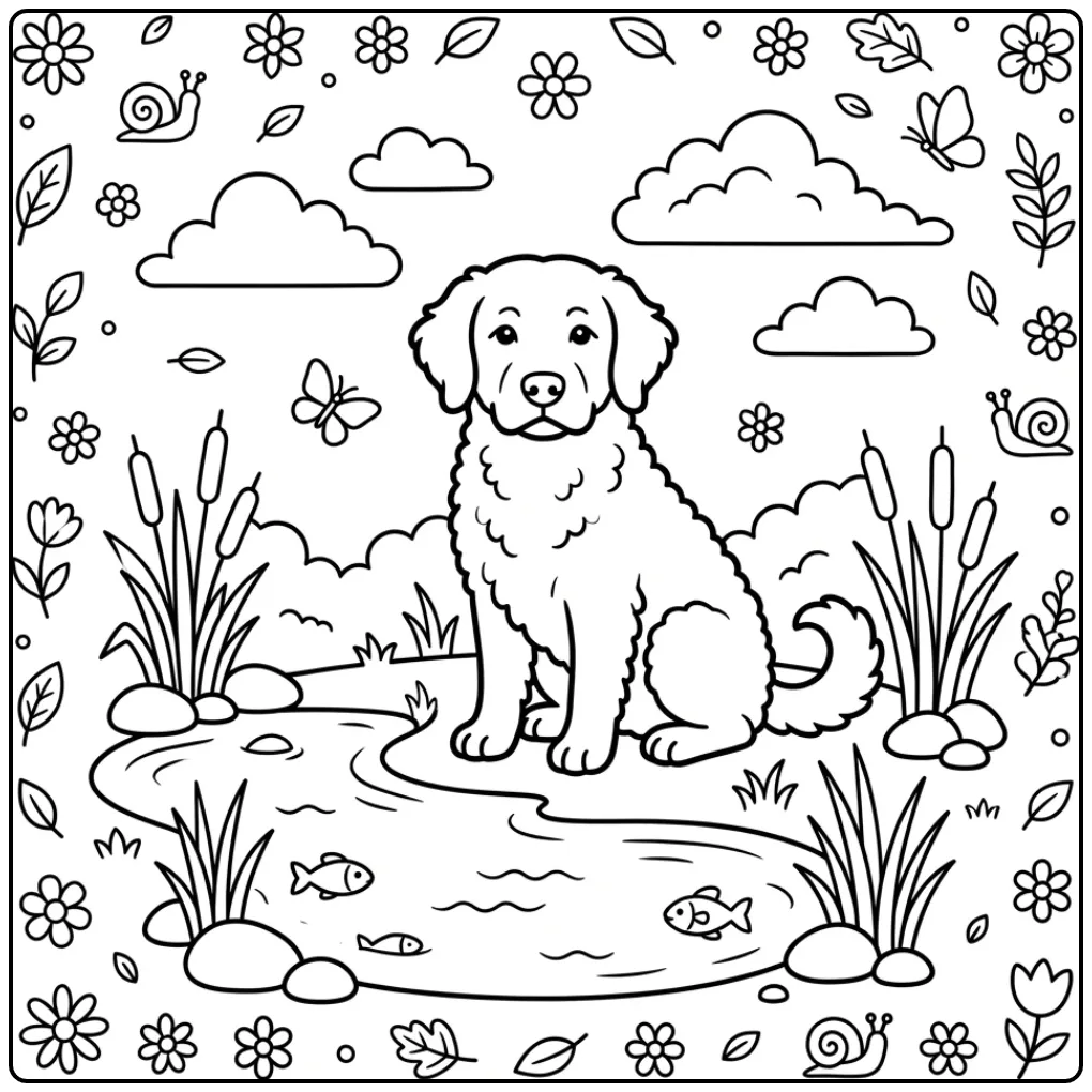 Sweet Wetterhoun by a Calm Lake coloring page