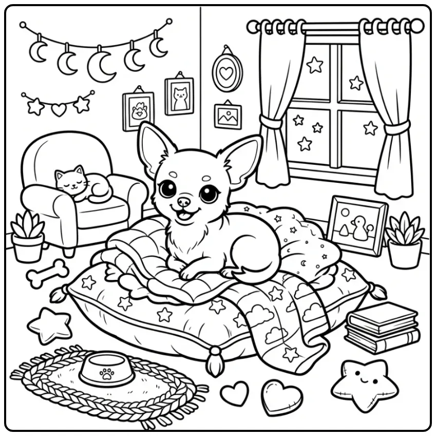 Cute Chihuahua on a Soft Pillow coloring page