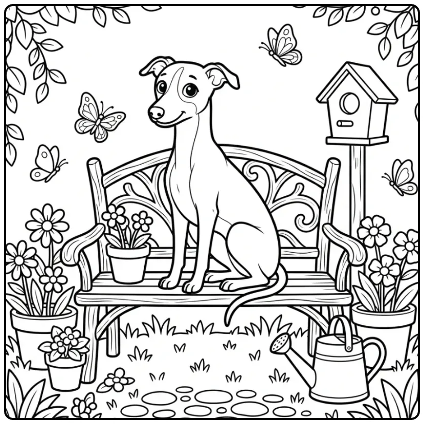 Cute Dog with Flowers and Butterflies coloring page