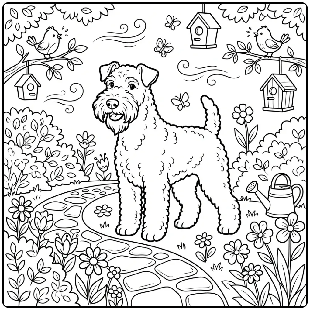 Proud Kerry Blue Terrier in the Garden coloring page