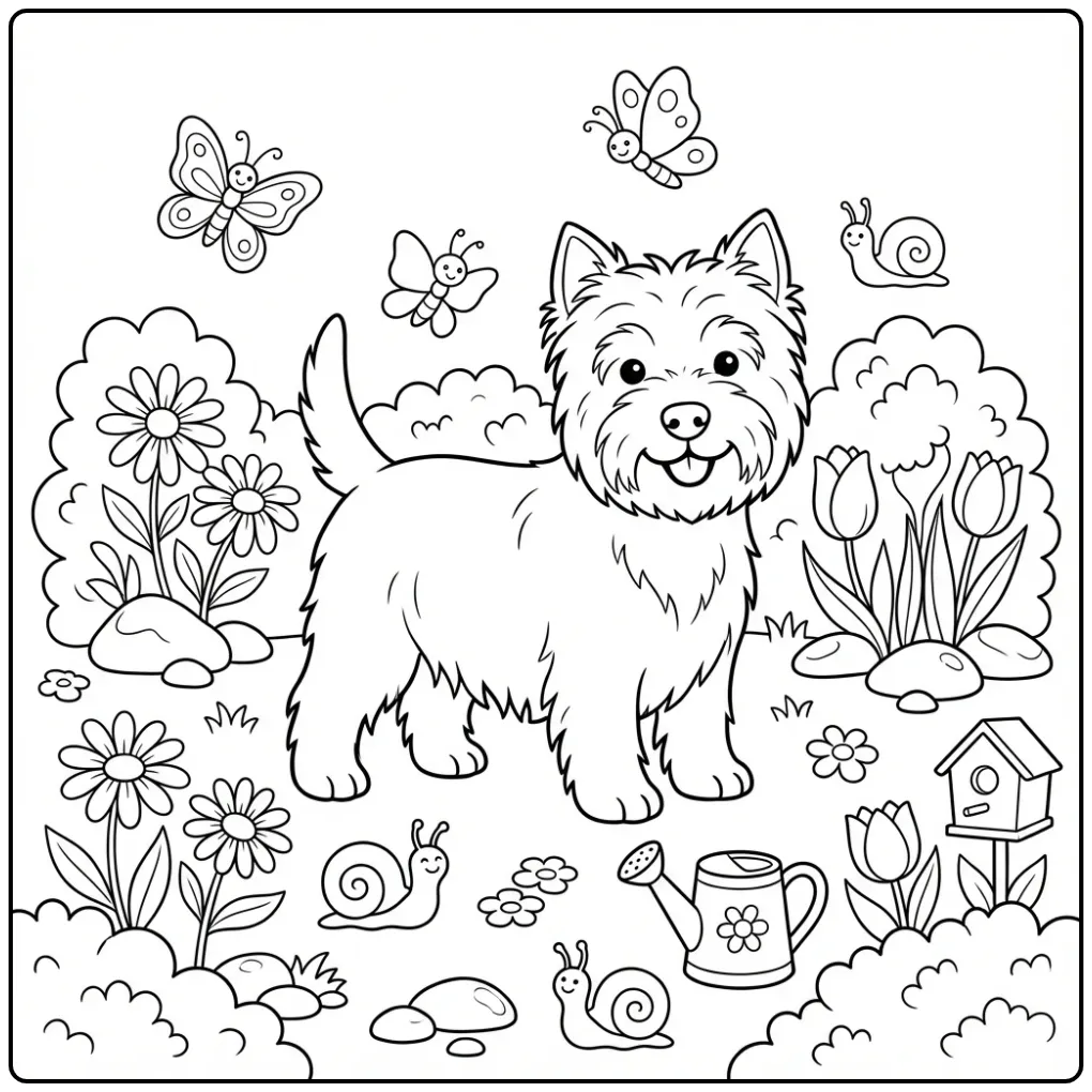 West Highland Terrier in the Garden coloring page