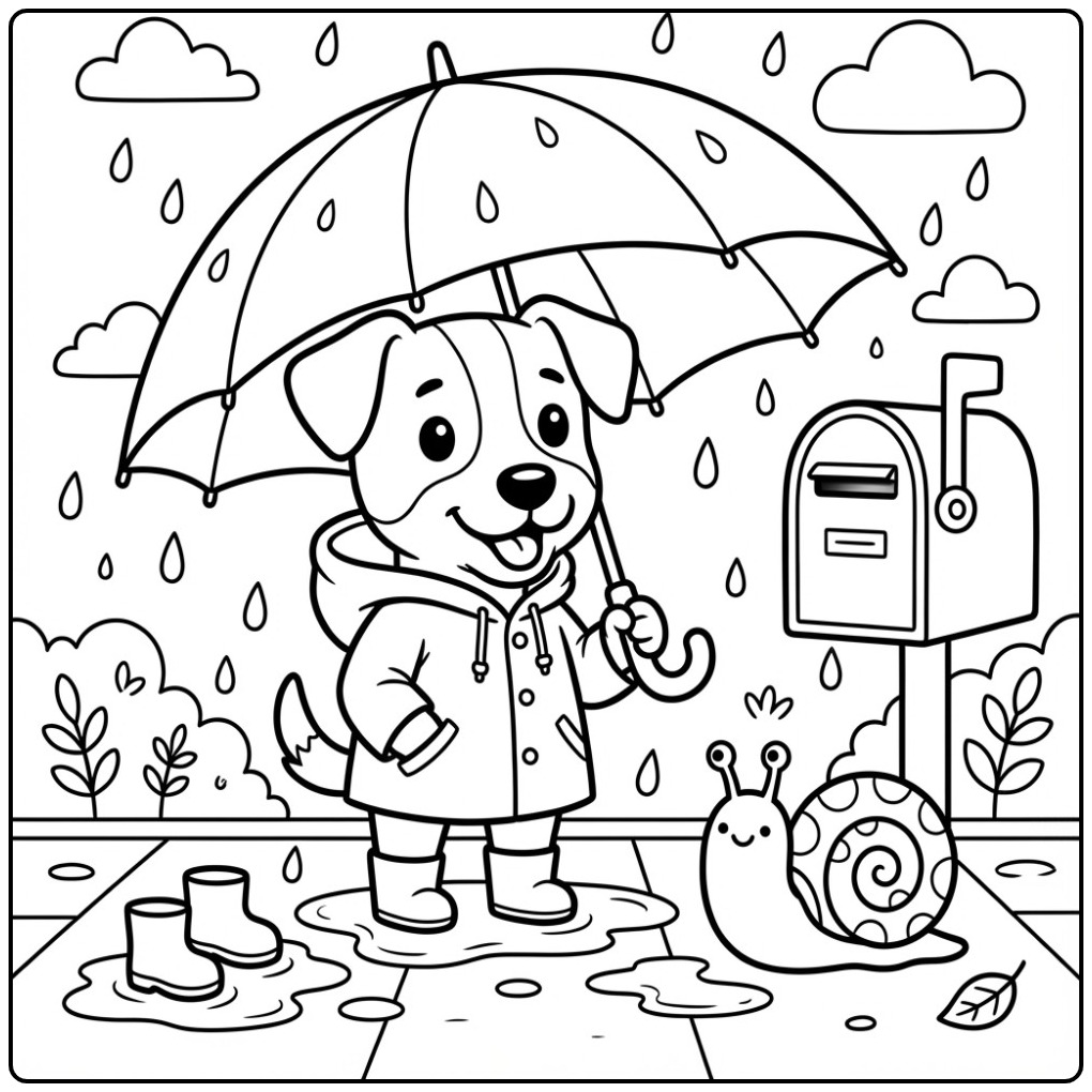 Jack Russell in a Raincoat with an Umbrella coloring page