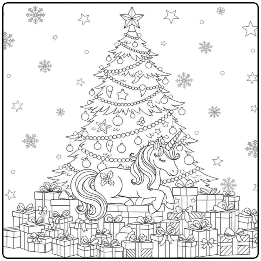 Unicorn Enchanting Christmas with Unicorns coloring page