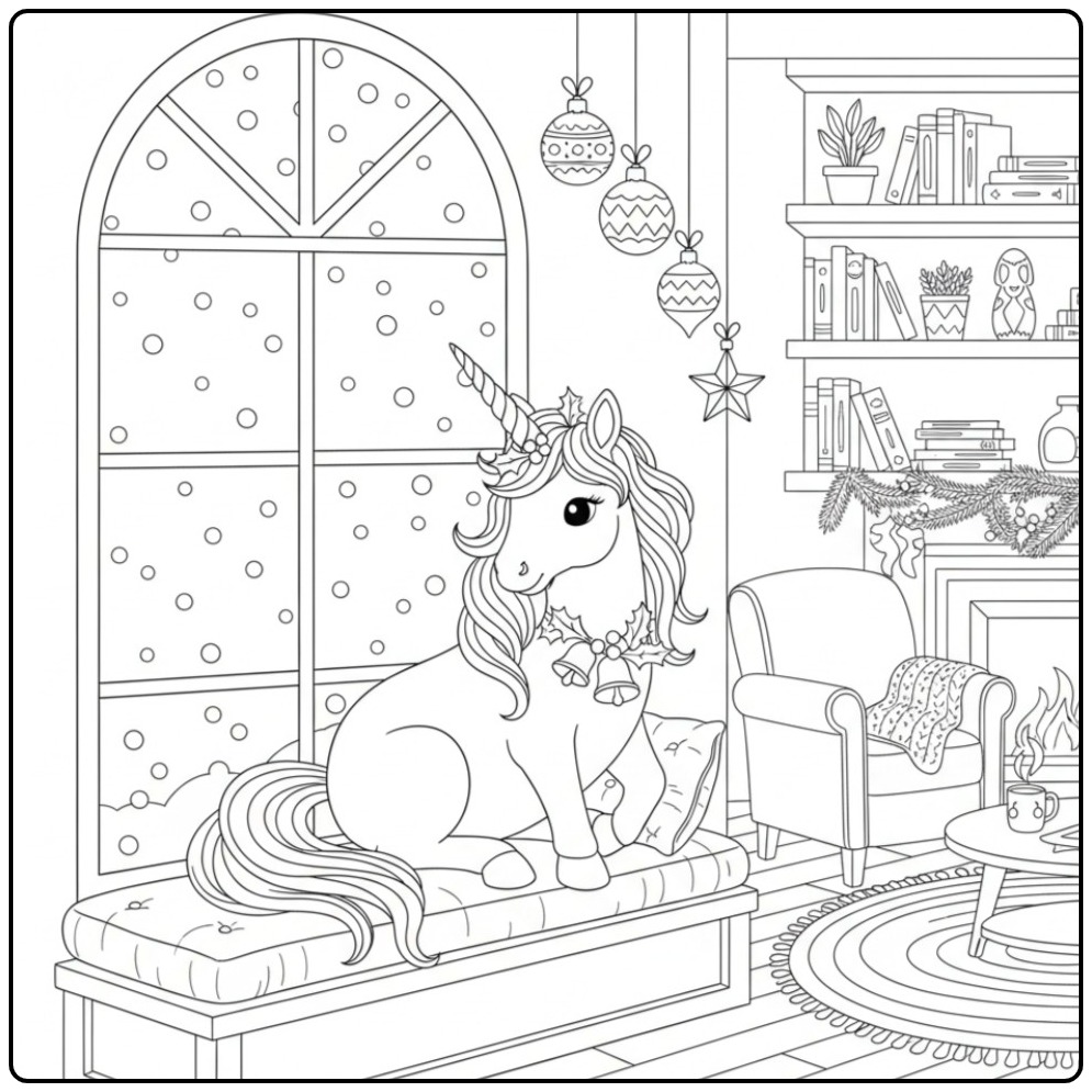Christmas Kerstachtige Unicorn Illustratie coloring page