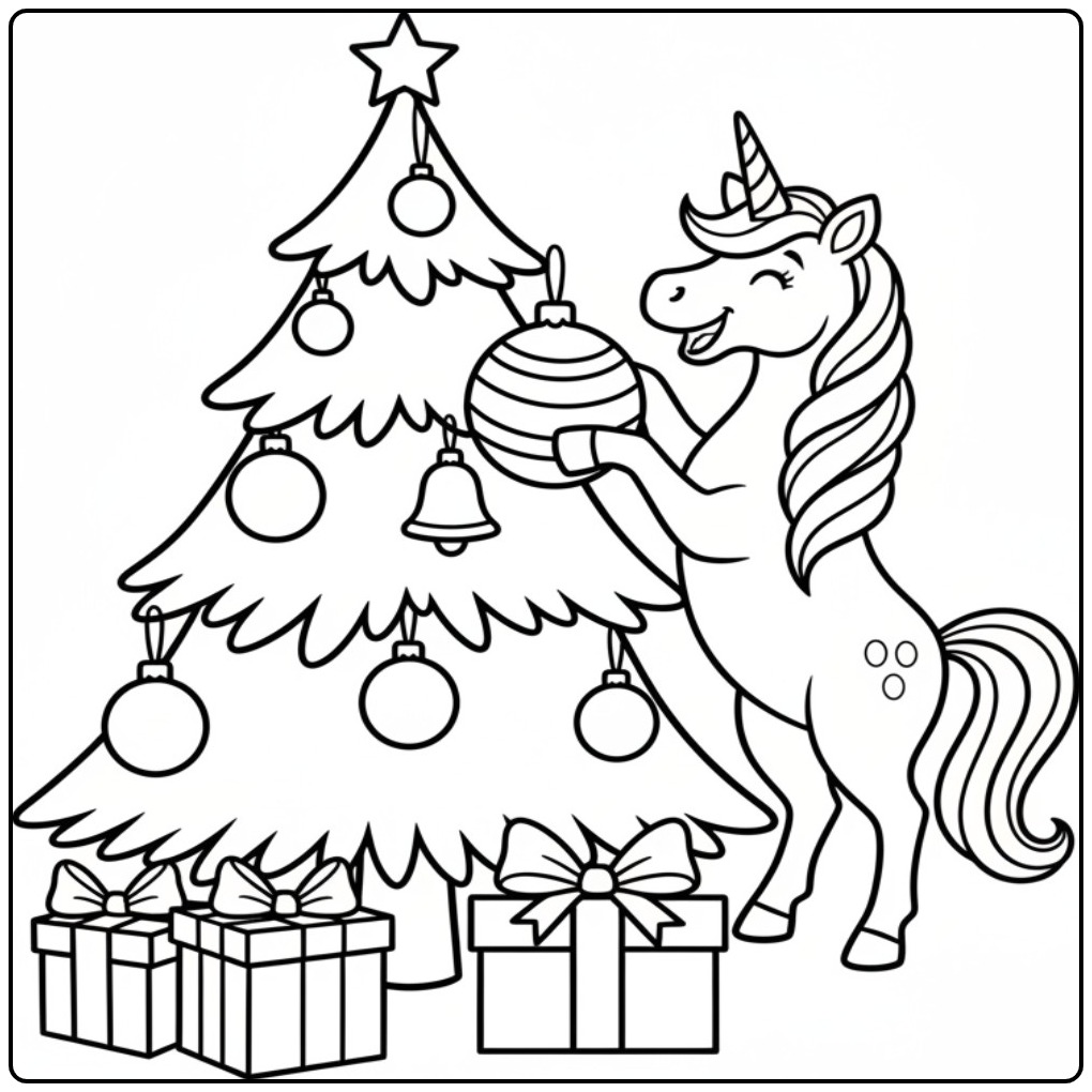 Unicorn Building the Christmas Extra Magical coloring page