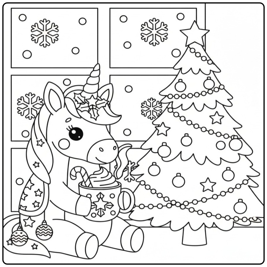 Christmas Unicorn Magical Holidays coloring page