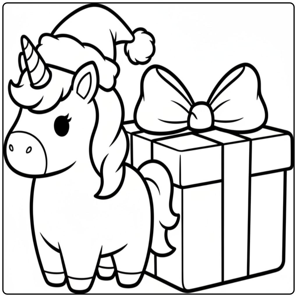 Christmas Unicorn with Gift Magical Moments coloring page