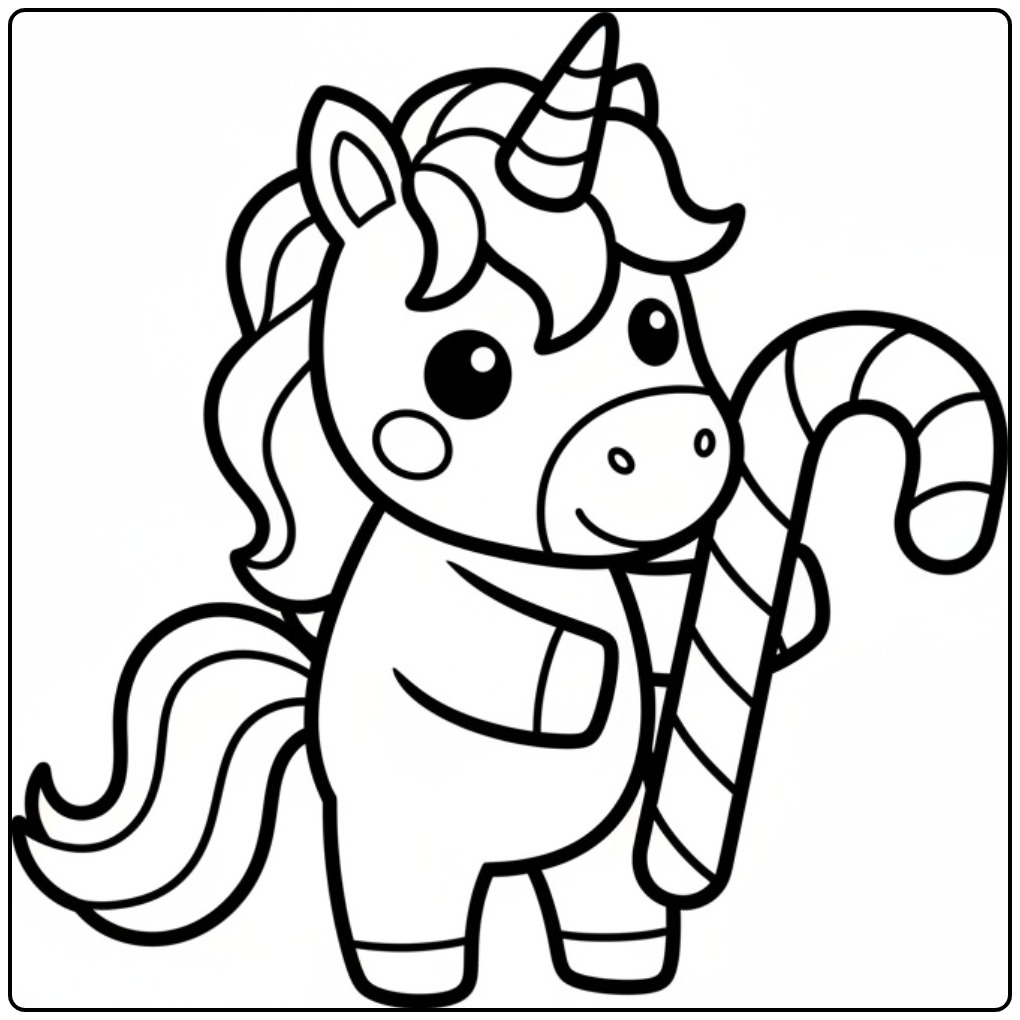 Unicorn with Christmas Candy Print Him Now coloring page