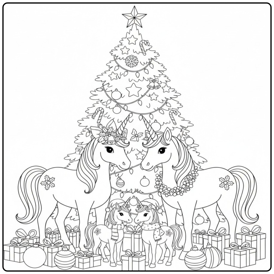 Christmas Unicorn in for the Holidays coloring page