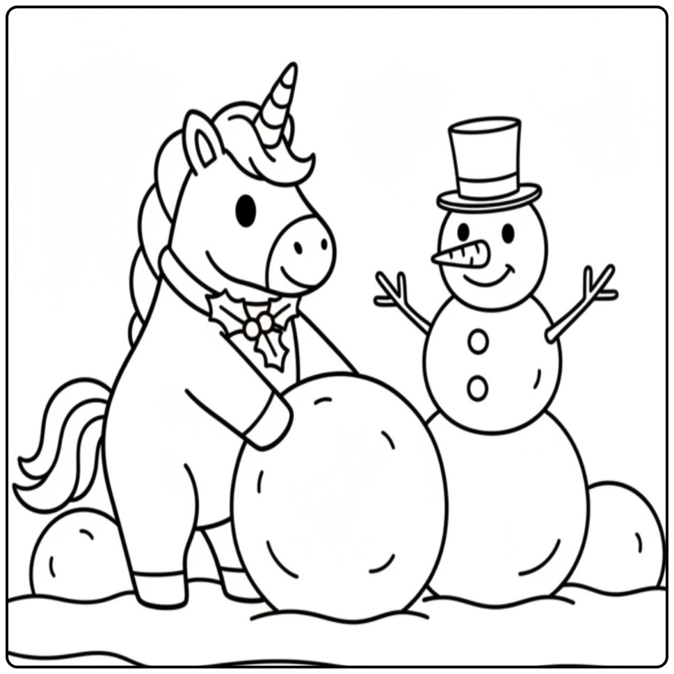 Rolling a Sneeuwbal Christmas Unicorn coloring page