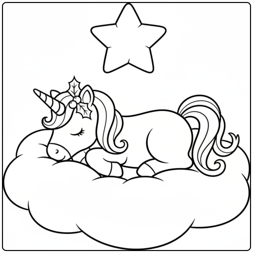 Christmas Unicorn Cute Sleeping coloring page