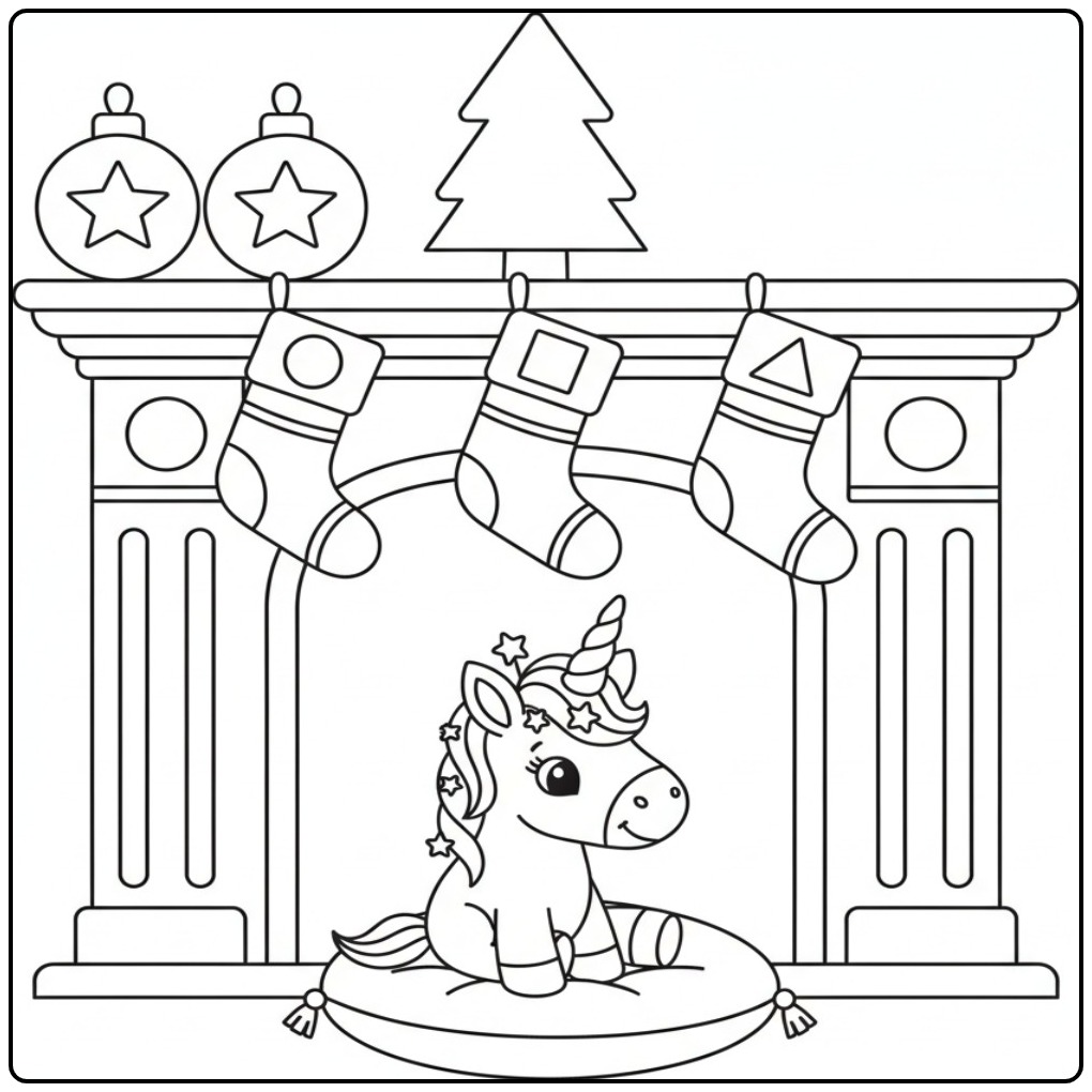 Christmas Unicorn for the Holidays coloring page